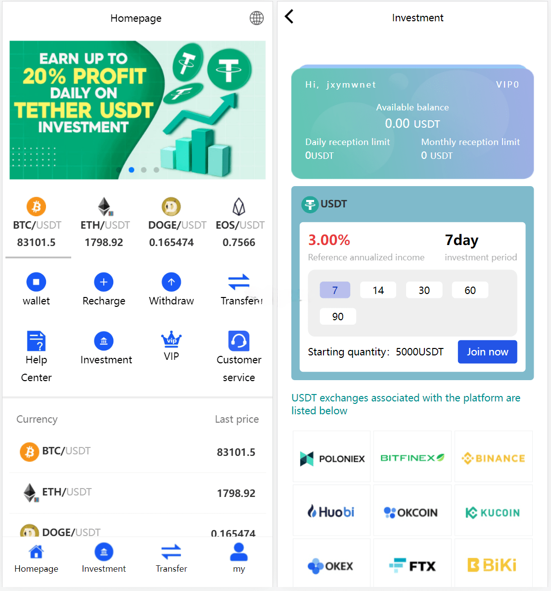USDT 虚拟币投资理财系统源码 多国语言版