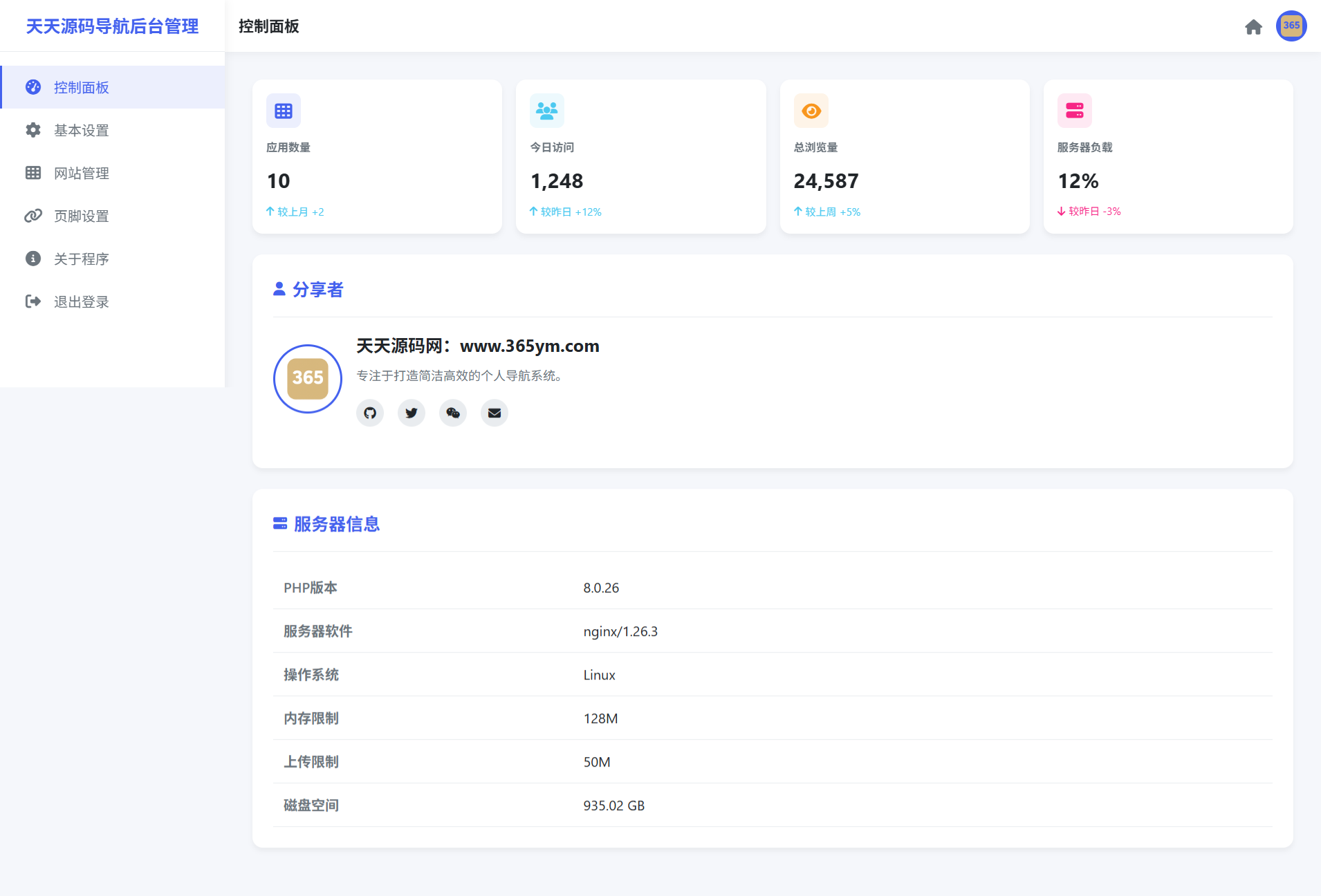 简洁网址导航系统 PHP 后台管理功能源码 图片2